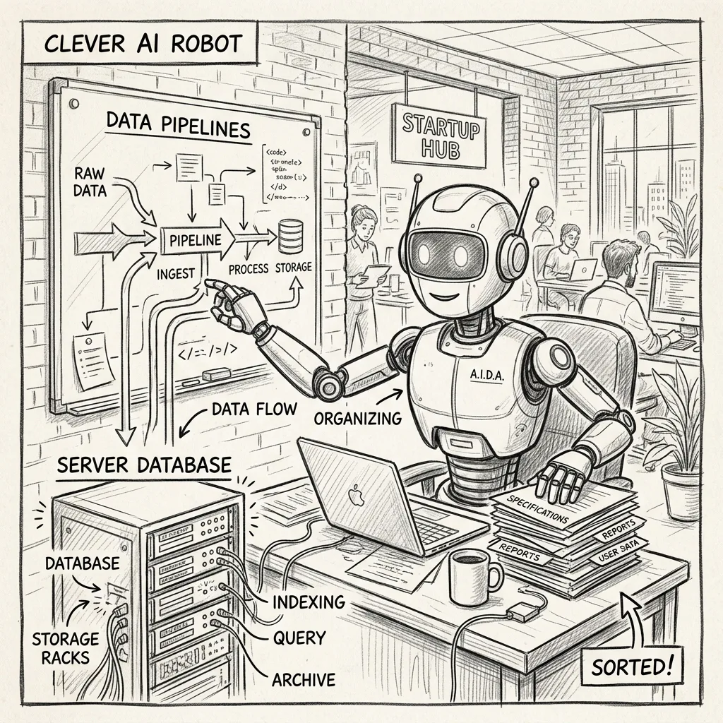 Agentic RAG Architecture Comic Sketch